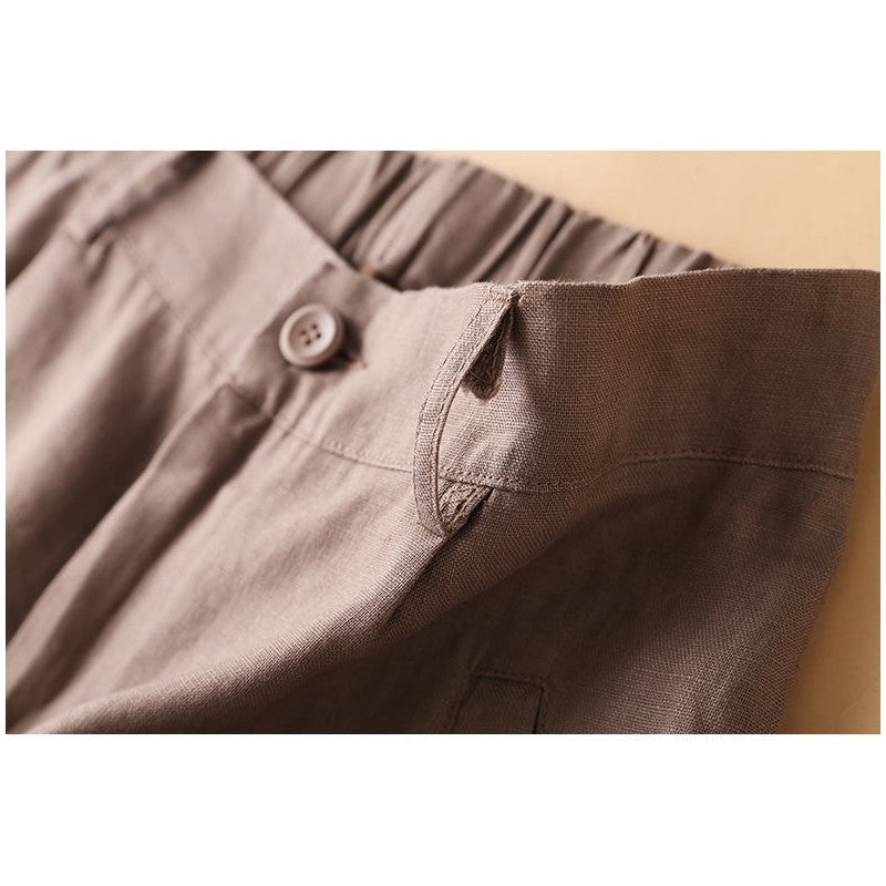 Women's Cotton And Hemp Loose Fit High Waist Wide Leg Elastic Shorts