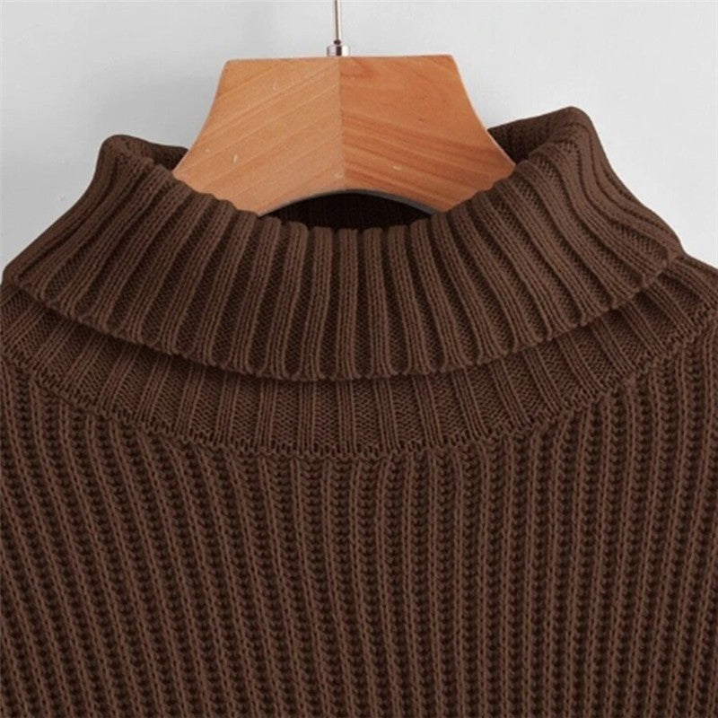 Solid Color Turtleneck Ribbed Lantern Sleeve Sweater