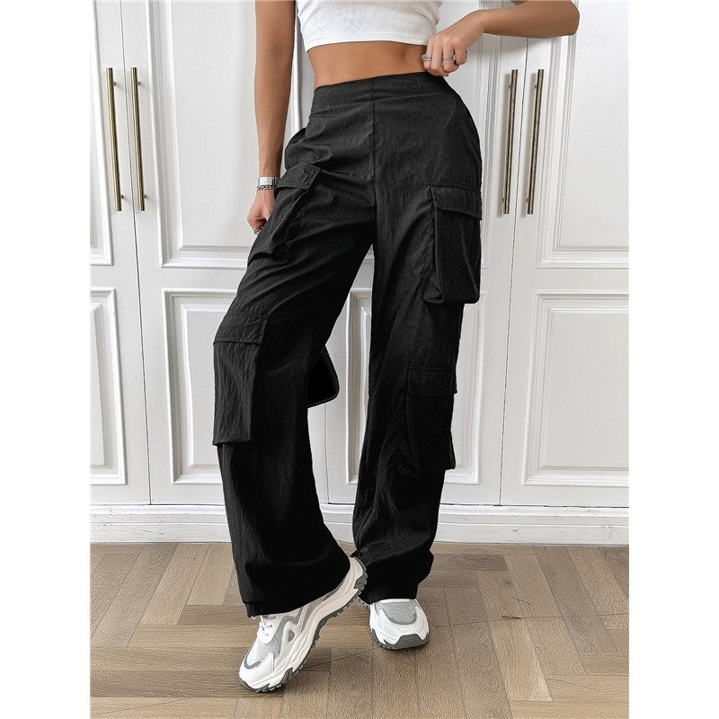 Casual Loose Cargo Pants with Elastic Waistband in Solid Color