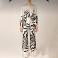 Printed Batwing Sleeve Top with Wide Leg Pants Set