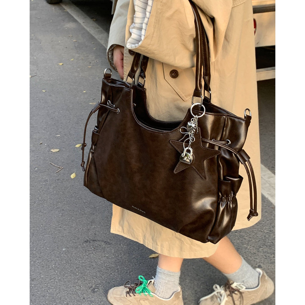 Vintage Biker Underarm Bag for Women - High Capacity PU Leather Crossbody