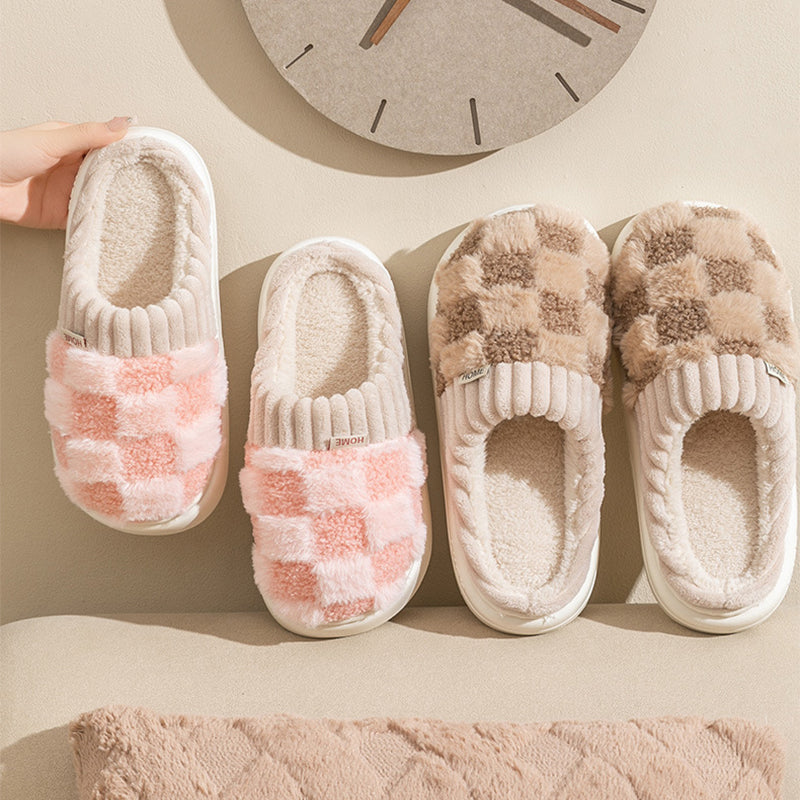 Plaid Plush Slippers for Women & Men