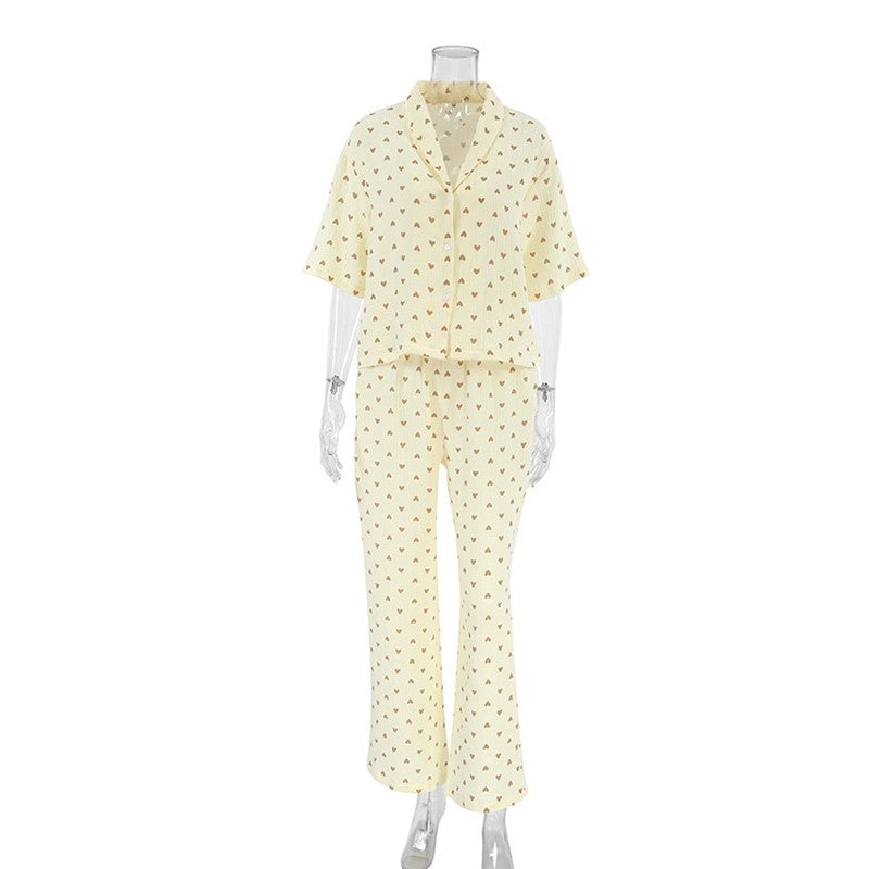Patterned Long-Sleeve Lounge Pants Pajama Ensemble
