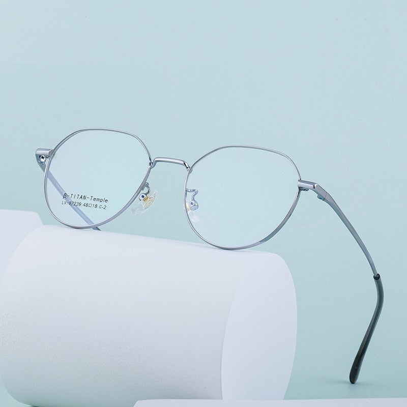Fashion Titanium Alloy Small Round Frame Clear Lens Glasses