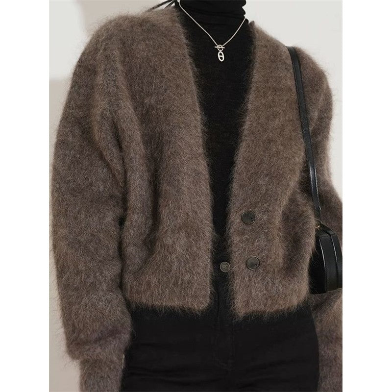 Imitation Mink Velvet Retro Solid Color Long Sleeve Short Cardigan Outerwear