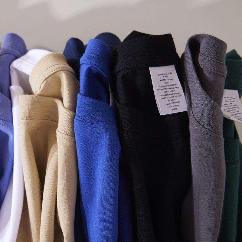 Solid Color Unisex Round Neck T-Shirt with Small Neckline