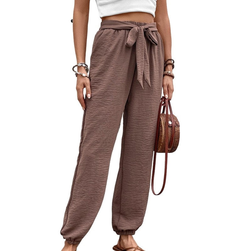 High-Waisted Solid Color Casual Jogger Pants