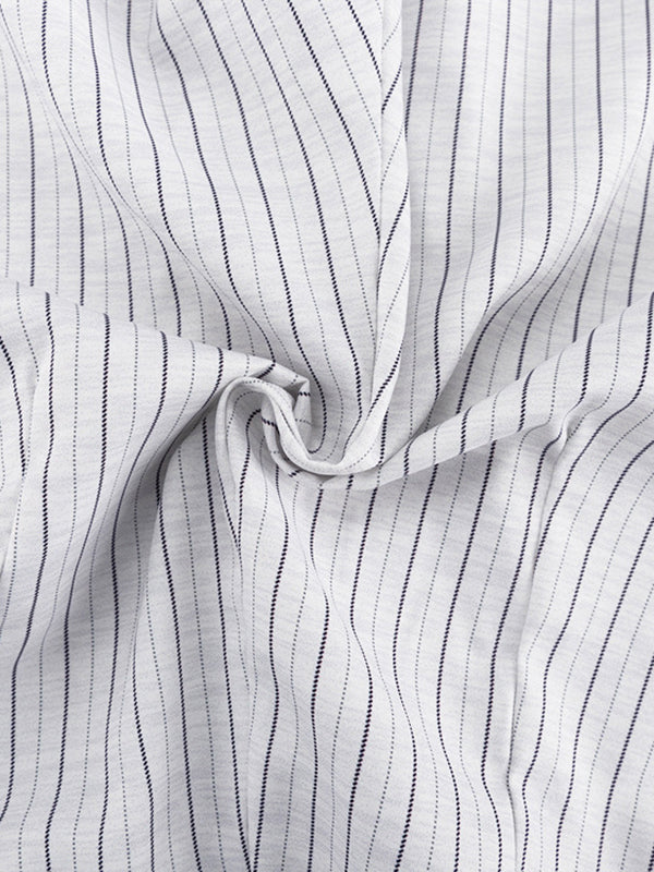 Long Sleeves Knot Split-Joint Striped Deep V-Neck Blouse + High Waisted Pleated Wide Leg Shorts Two Pieces Set