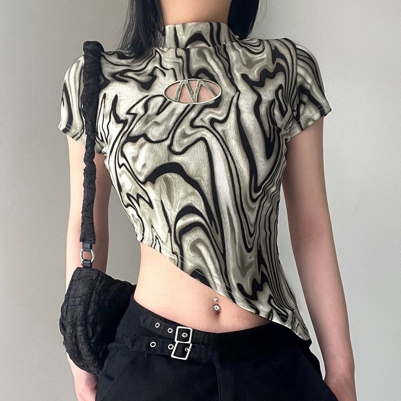Water Ripple Hollow Letter Asymmetrical Crop Top