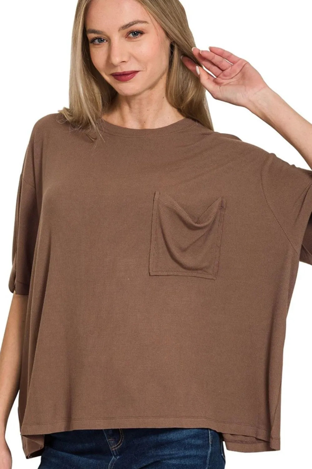 Oversized Ribbed Round Neck Short Sleeve Tee