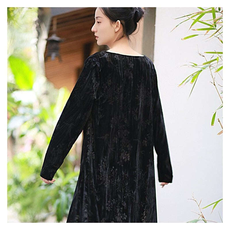 Single-Breasted Velvet Cardigan with Printed Pattern
