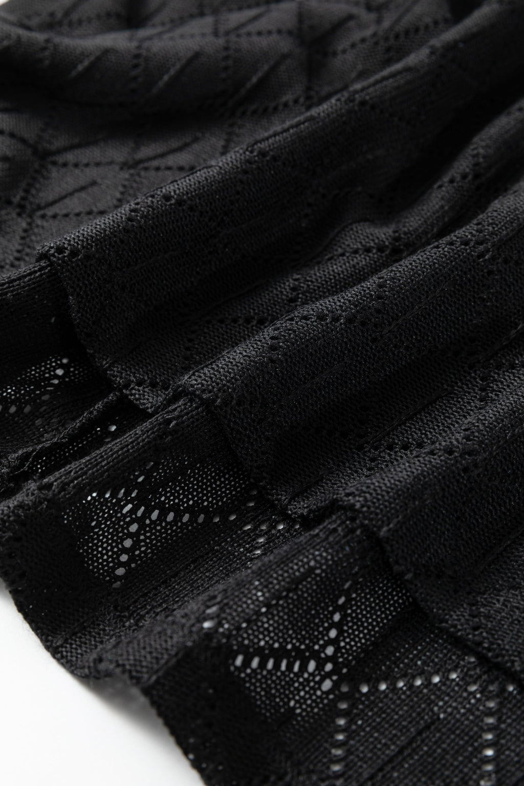 Black Pointelle Rhombus Knit Plus Size V Neck Loose Top