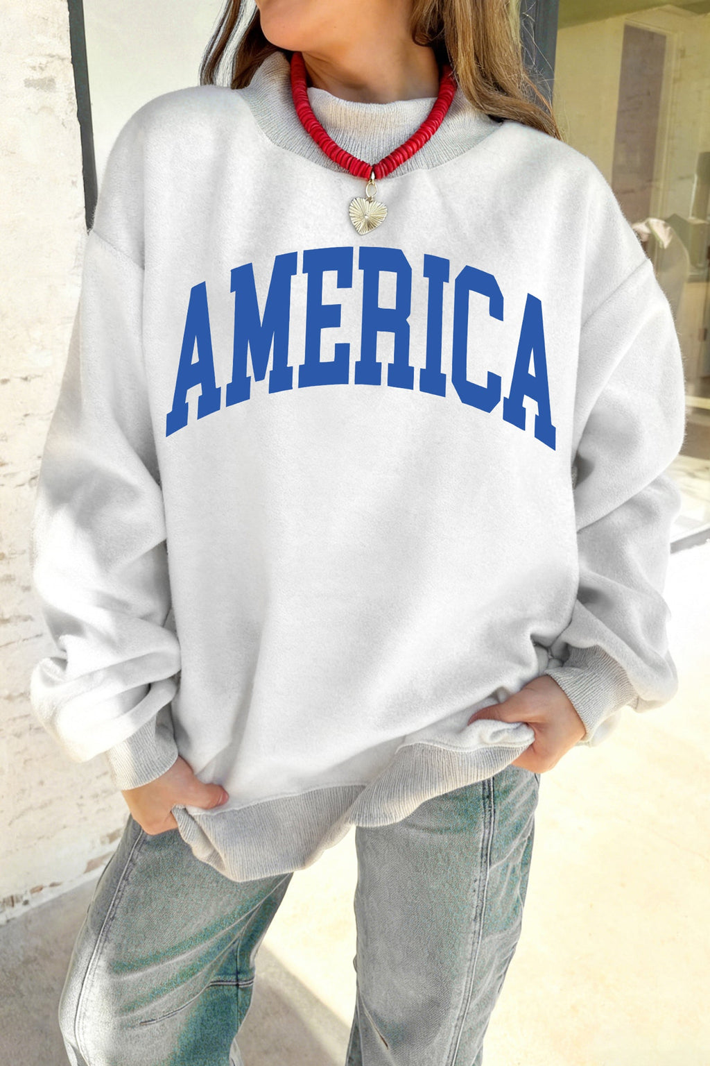 Light Grey Mock Neck Reversible USA/America Graphic Sweatshirt