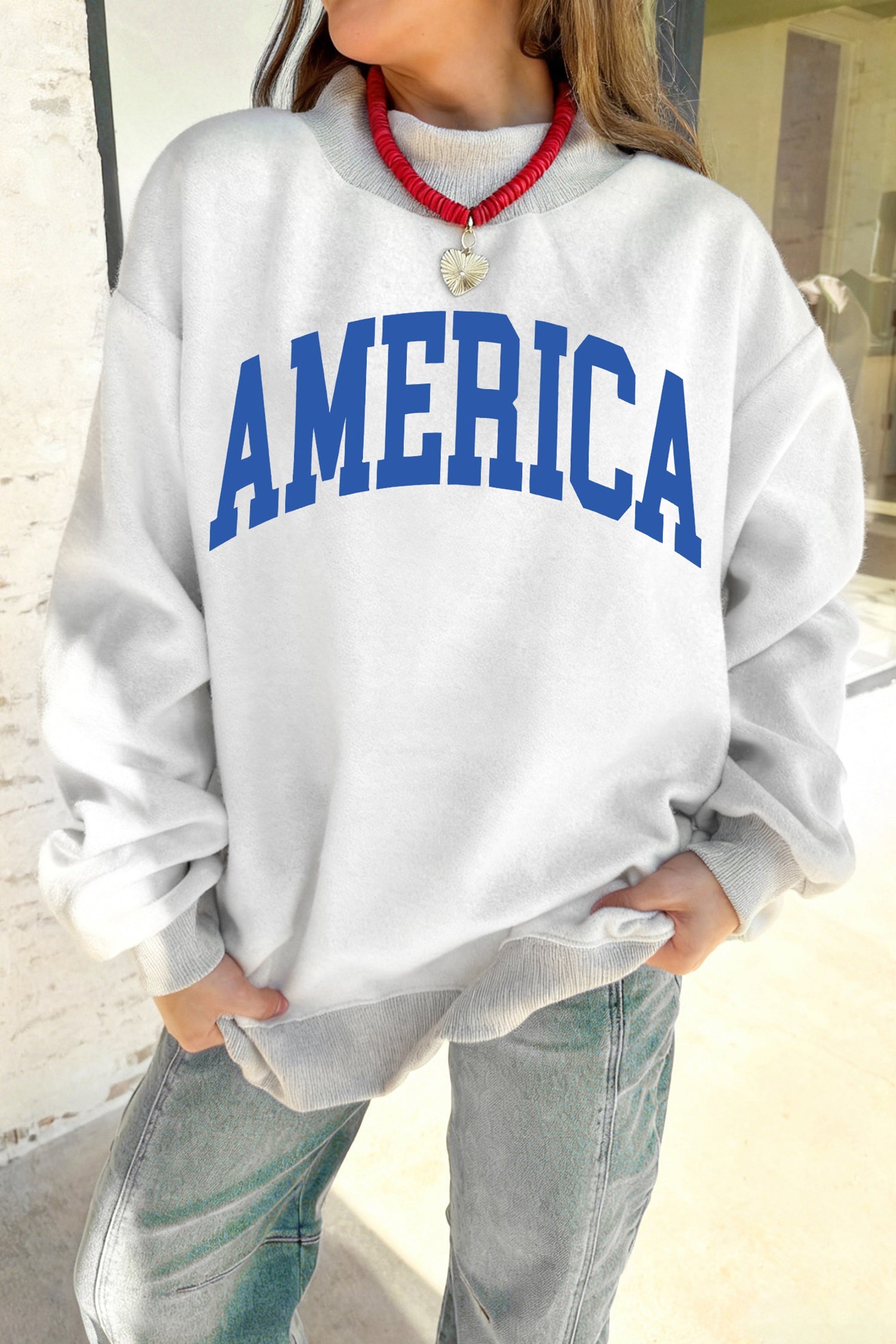 Light Grey Mock Neck Reversible USA/America Graphic Sweatshirt