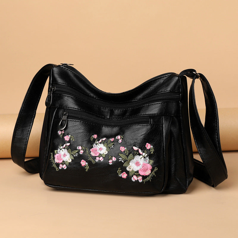 Embroidered Soft PU Leather Shoulder Bag