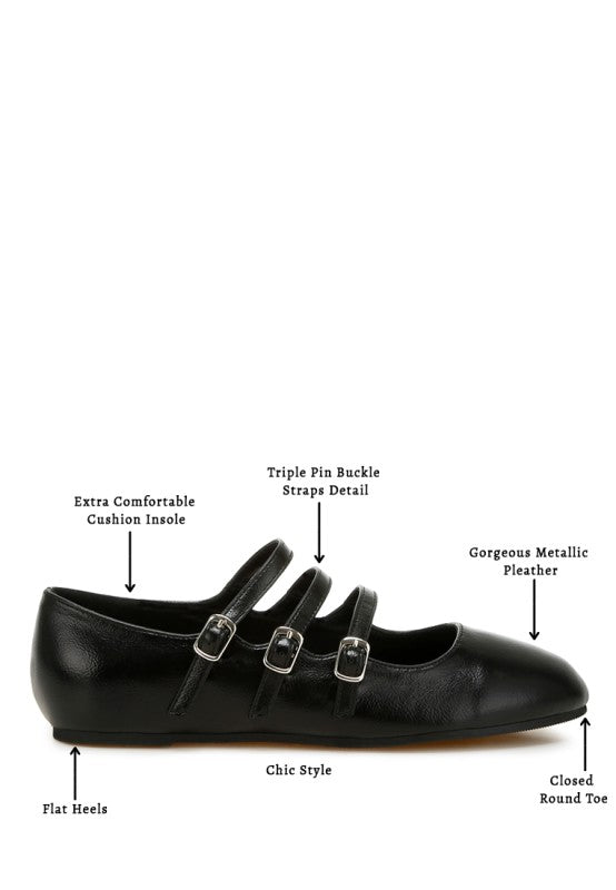 Macarina Triple Strap Mary Jane Ballerinas