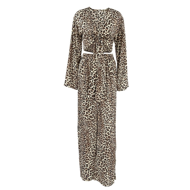 Leopard Print Relaxed-Fit Long Sleeve Lounge Set
