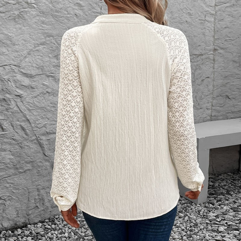 Lace Patchwork Sheer Long Sleeve Stand Collar Cardigan
