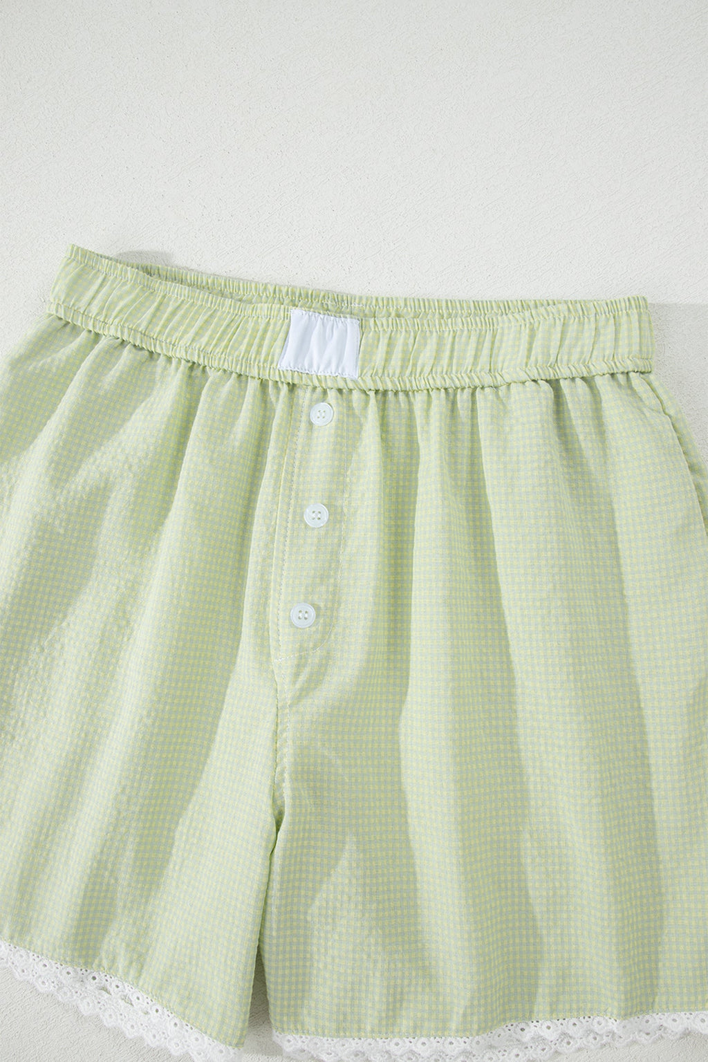 Green Gingham Plaid Button Detail Lace Trim Boxer Shorts