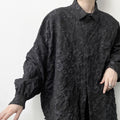 Embossed Pleated Long Sleeve Shirt in Solid Color