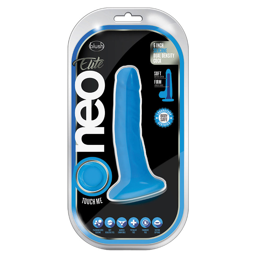 Neo Elite Silicone Dual Density Cock-Neon Blue 6"