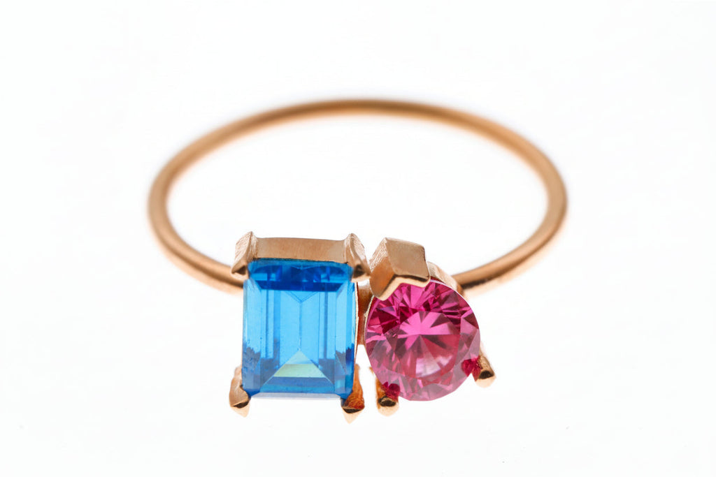 Toi Et Moi Double Birthstone Ring - Sterling Silver Heart & Baguette Design
