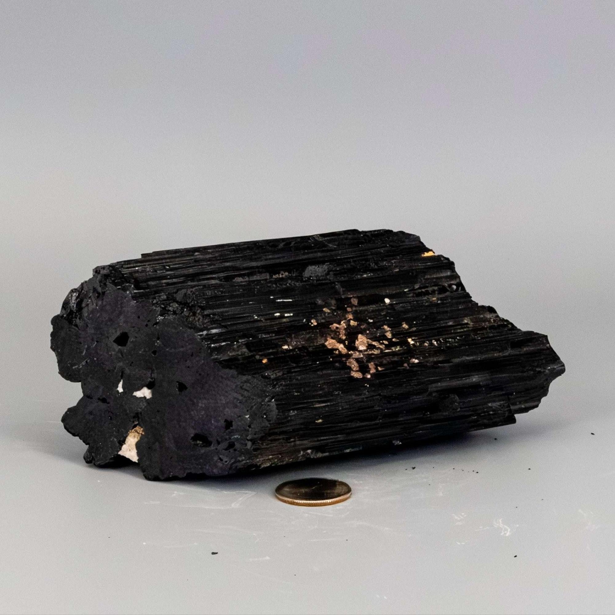 Black Tourmaline Crystal Raw Hunk with Quartz Veins