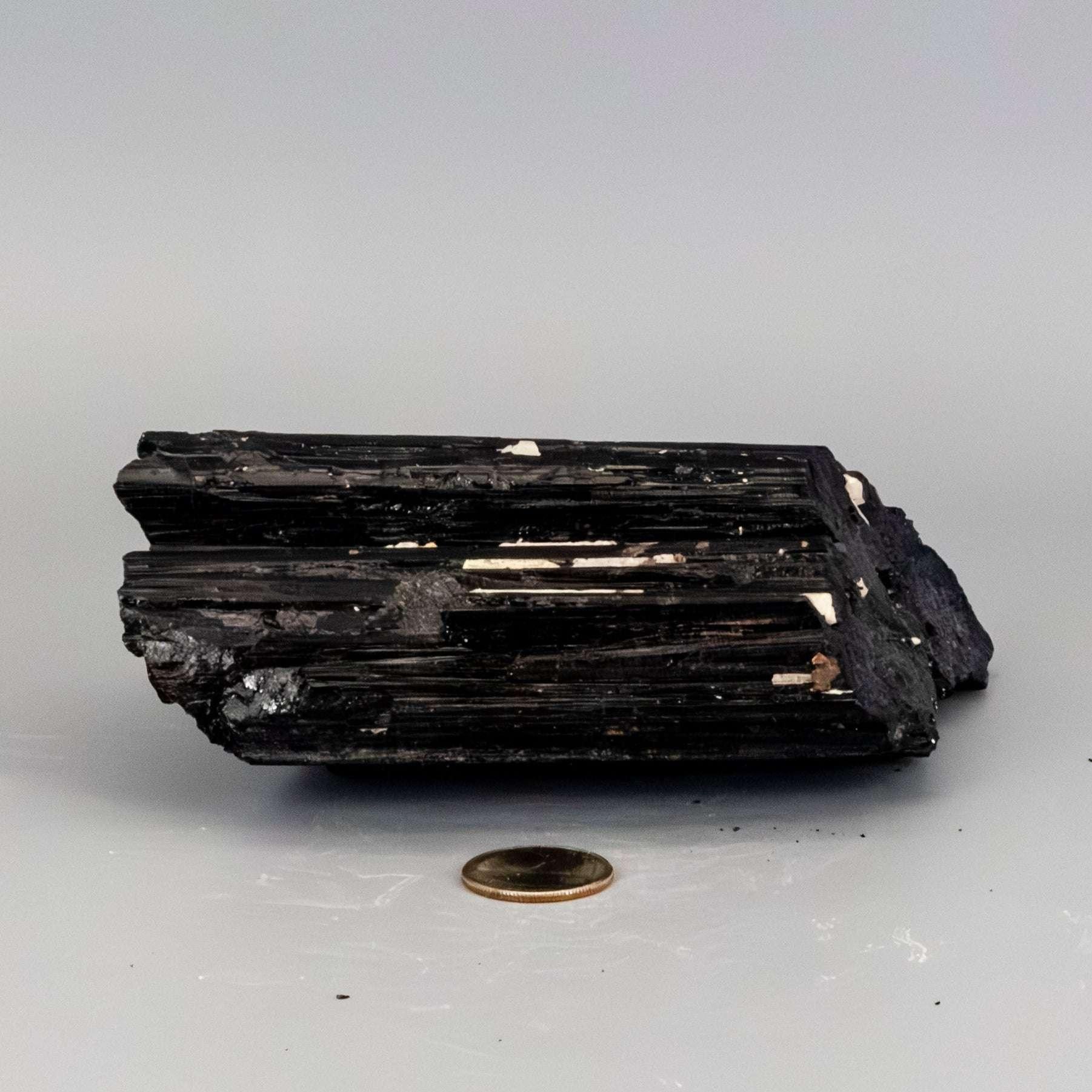 Black Tourmaline Crystal Raw Hunk with Quartz Veins