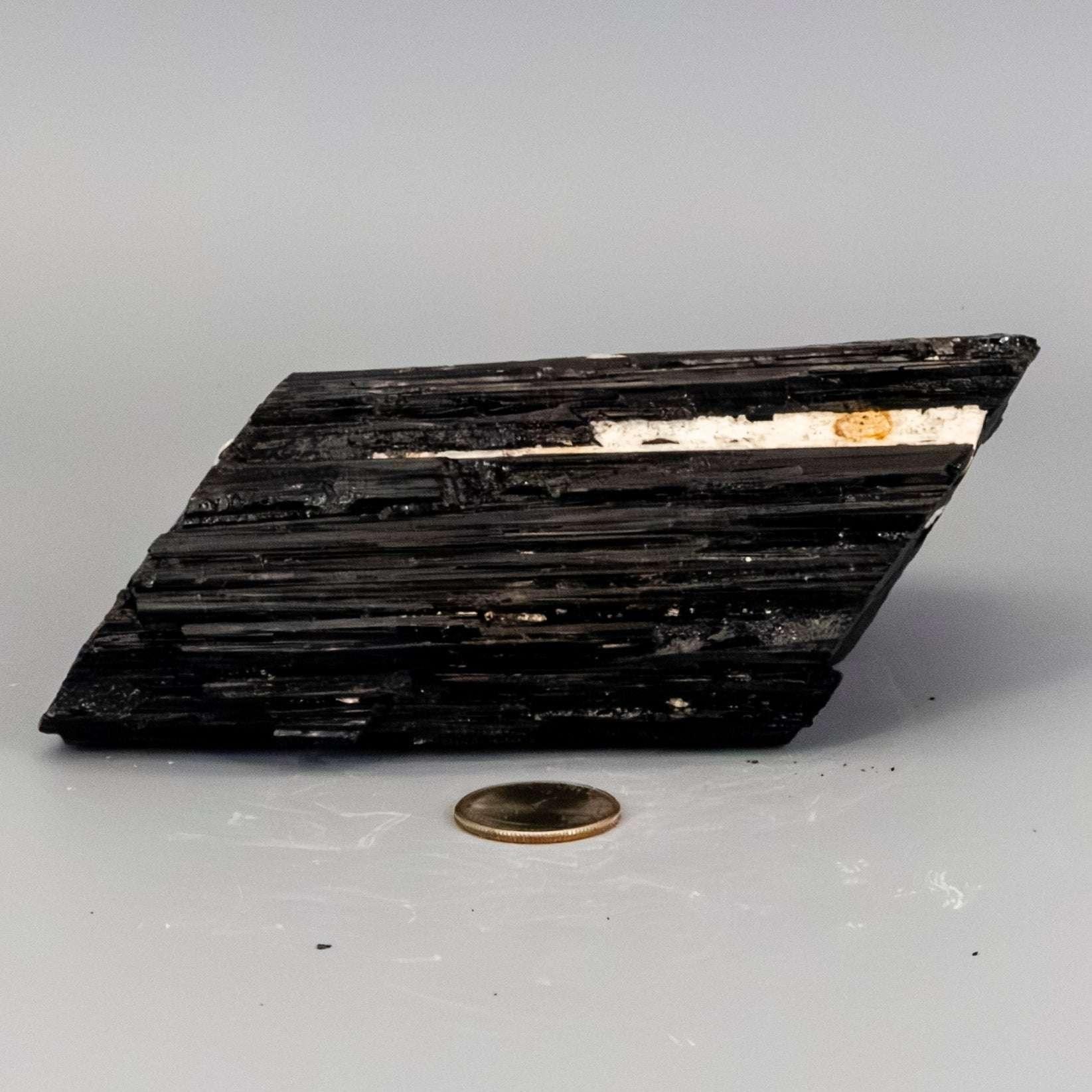 Black Tourmaline Crystal Raw Hunk with Quartz Veins