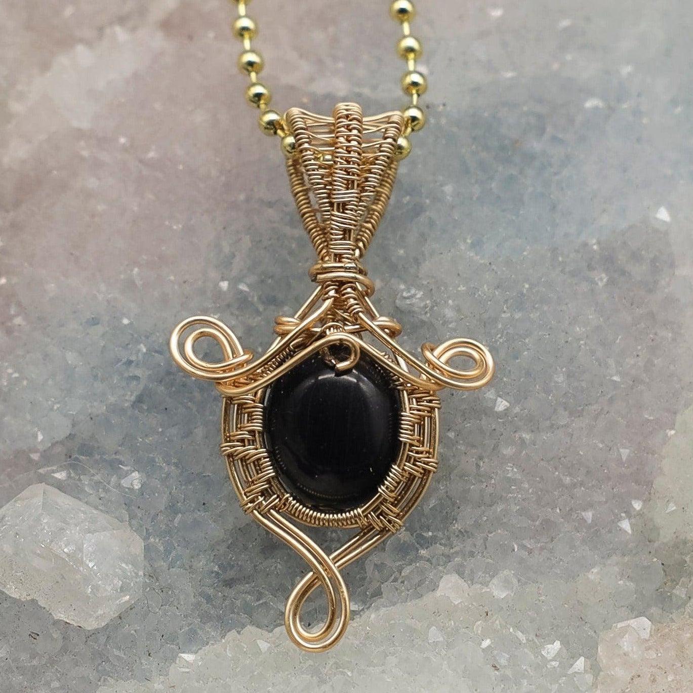 Blue Sandstone Copper Wire Wrap Crystal Pendant Necklace