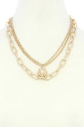 Metal Ball Oval Link Layered Necklace