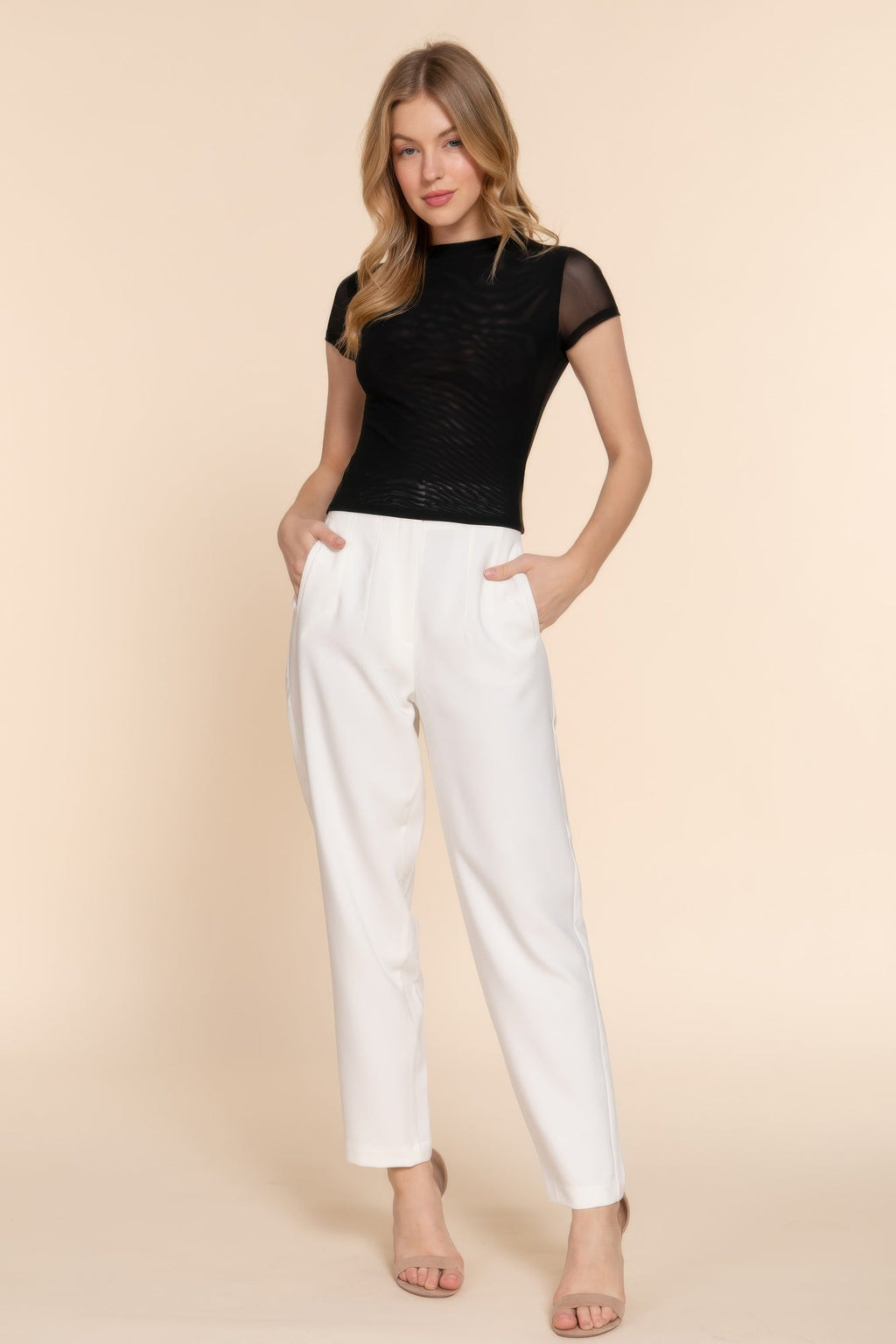 Short Cap Slv High Neck 2 Ply Mesh Top