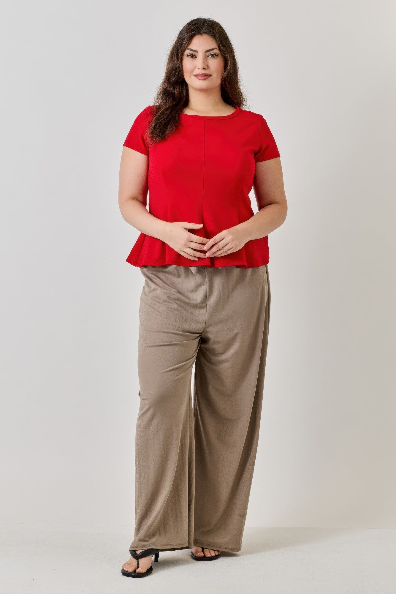 Plus Size Ss Scuba Crepe Peplum Top