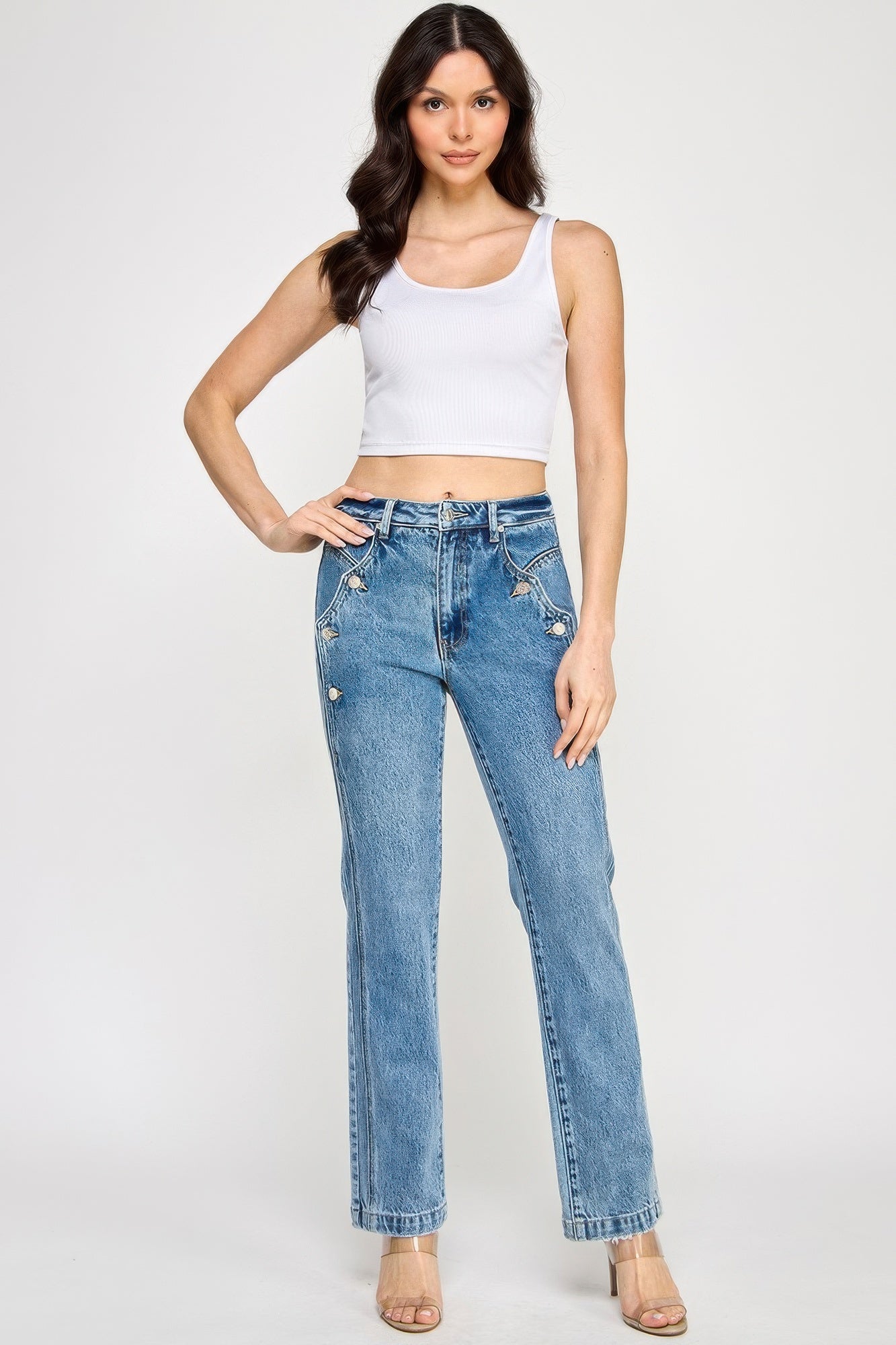 High Rise Dad Jean With Scallop Pocket