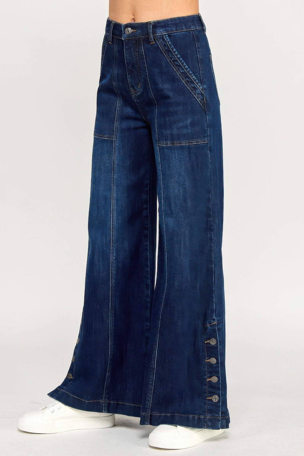 High Rise Wide Leg With Button Slit