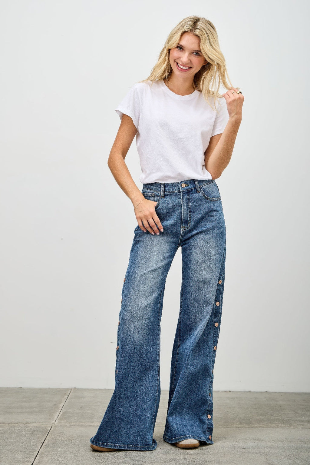 High Rise Wide Leg With Snap Buttons