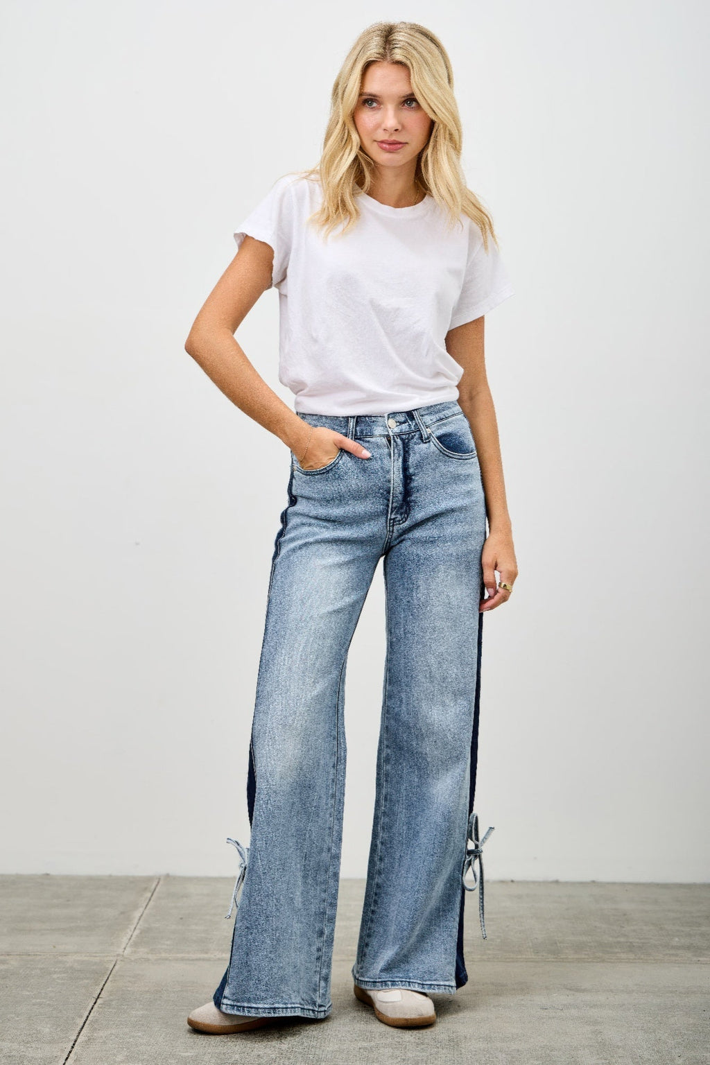 High Rise Contrast Wide Leg With Ribbon Tie
