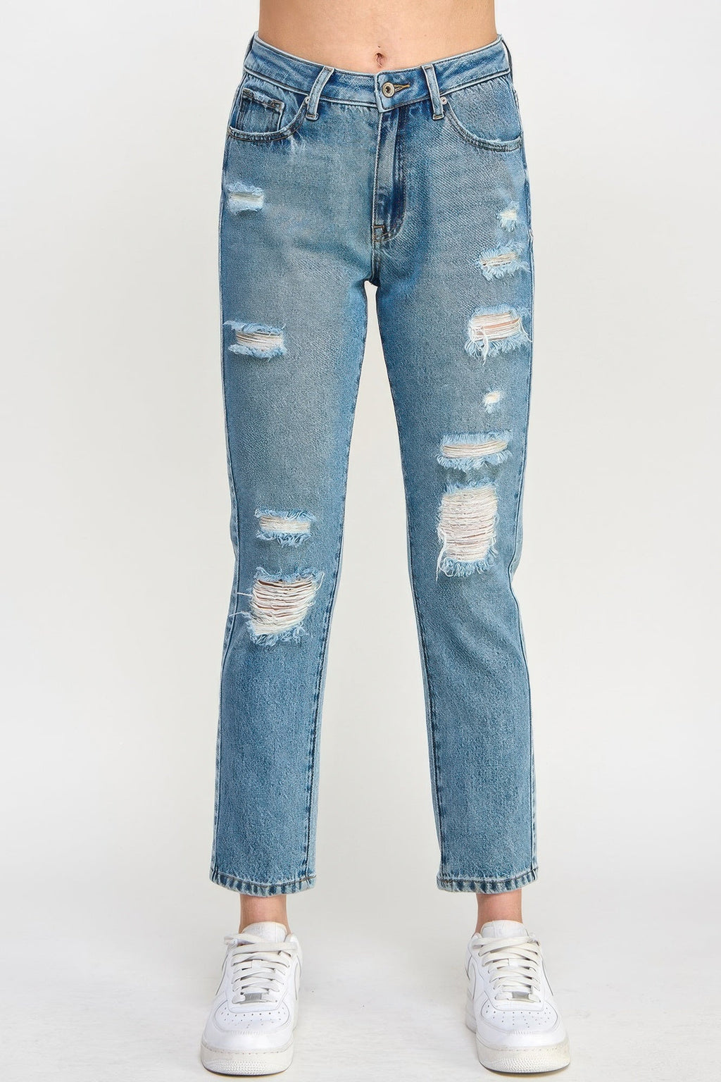 High Rise Distressed Relaxed Straight