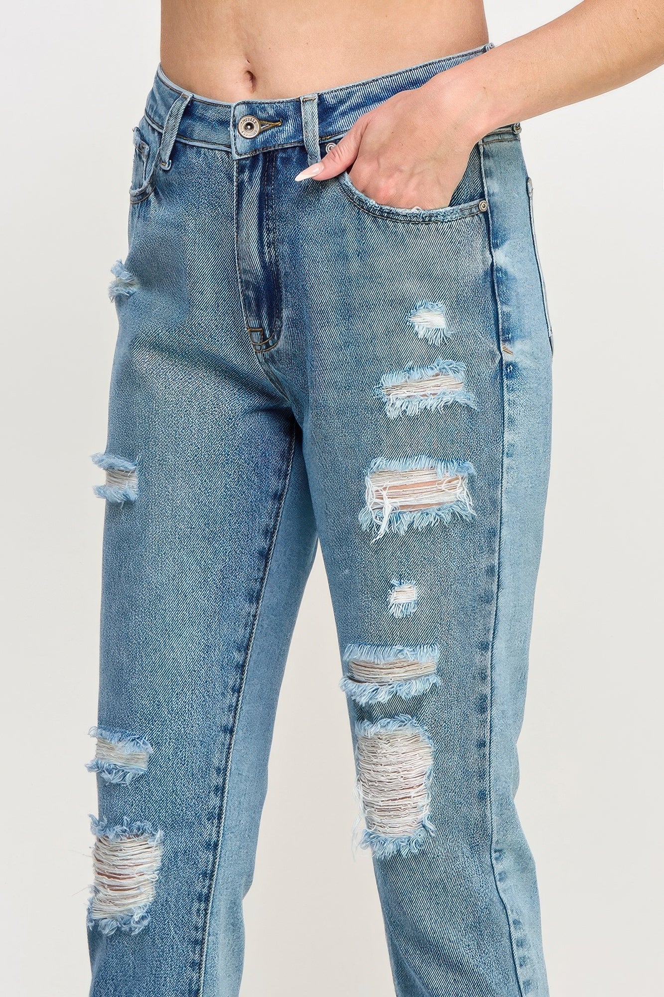 High Rise Distressed Relaxed Straight