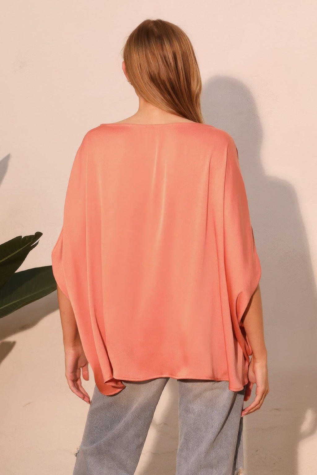 Washed Poly Silk Boat Neck Caftan Top