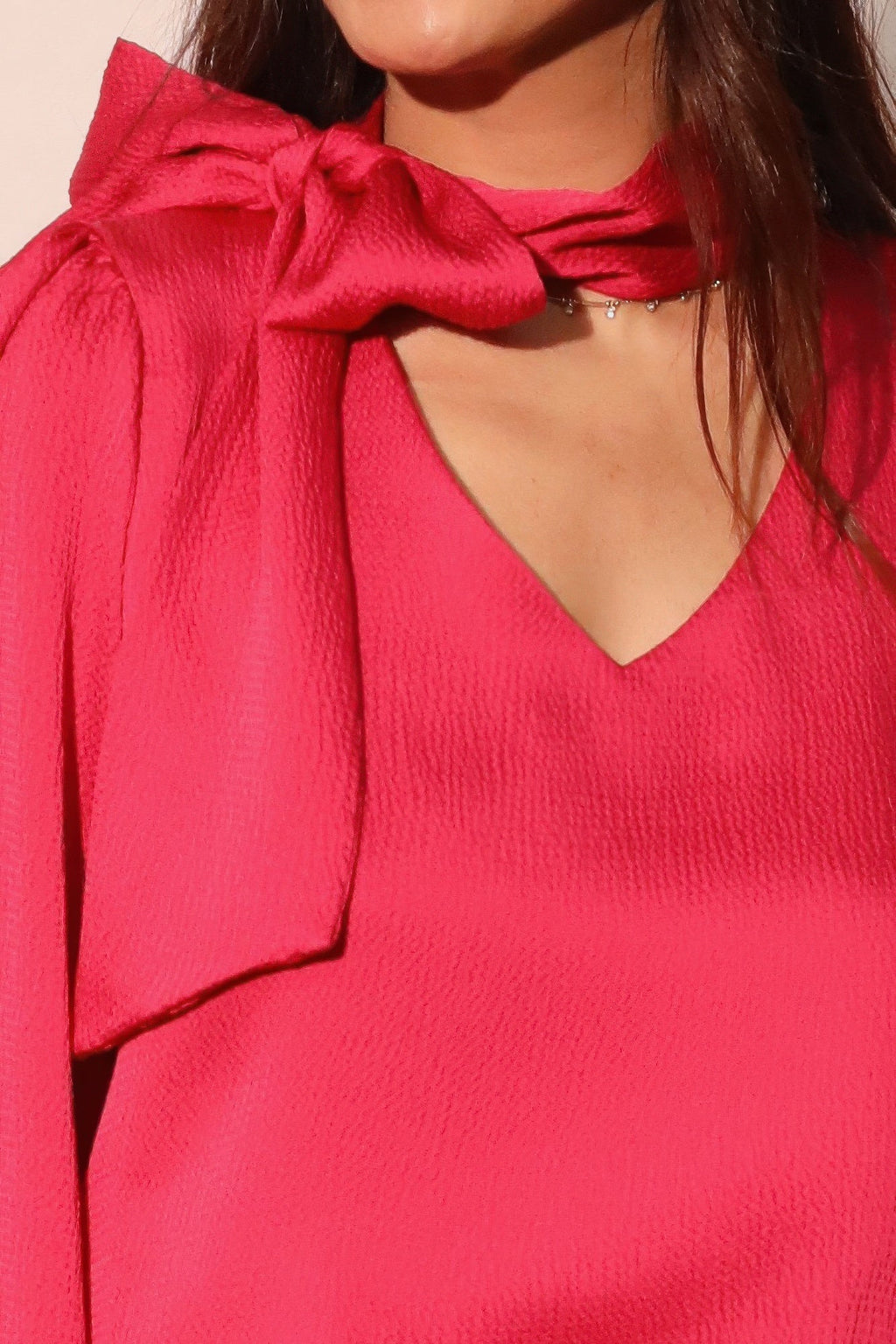 Hammered Satin Tie Neck Bubble Top