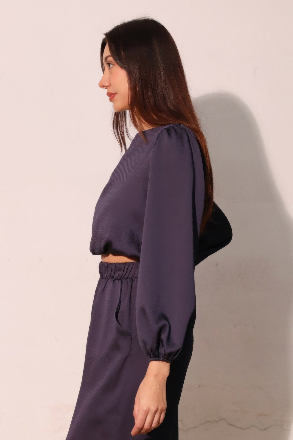 Hammered Satin Long Sleeve Crop Top