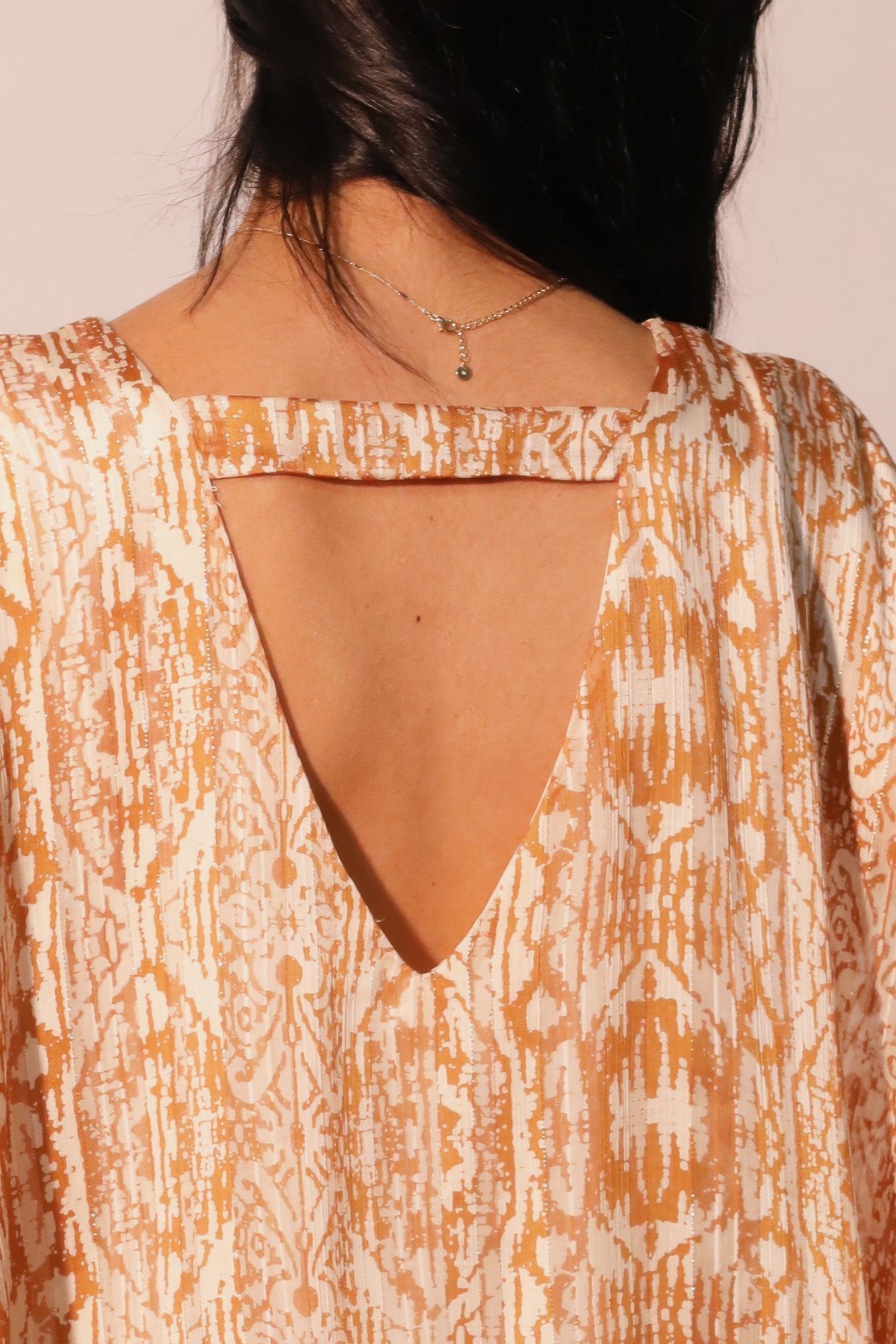Bohemian Lurex Chiffon Caftan Top With Back Band