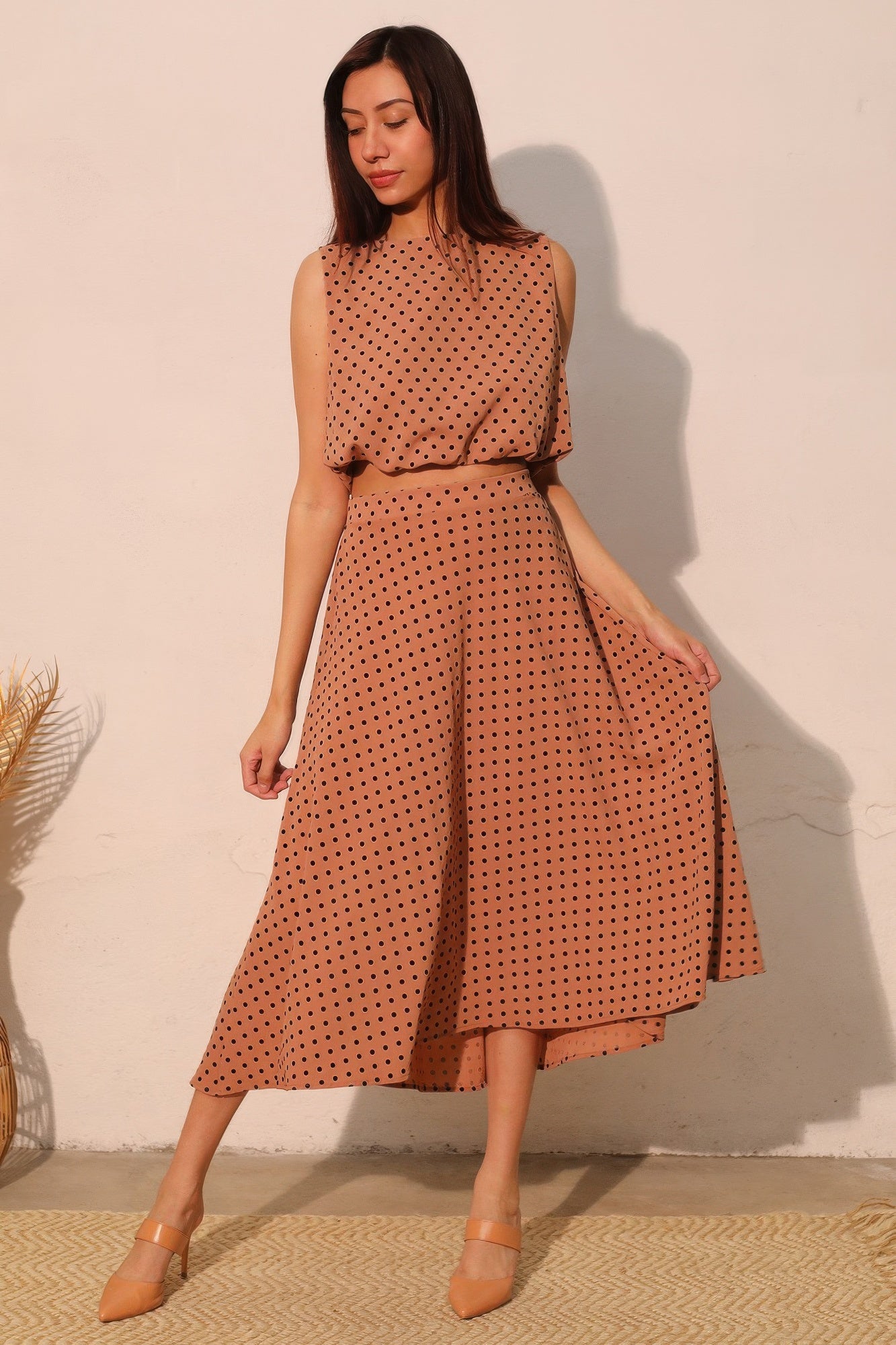 Flocked Polka Dot Bubble Crop Top