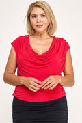 Plus Size Draped Cowl Neck Cap-sleeve Blouse