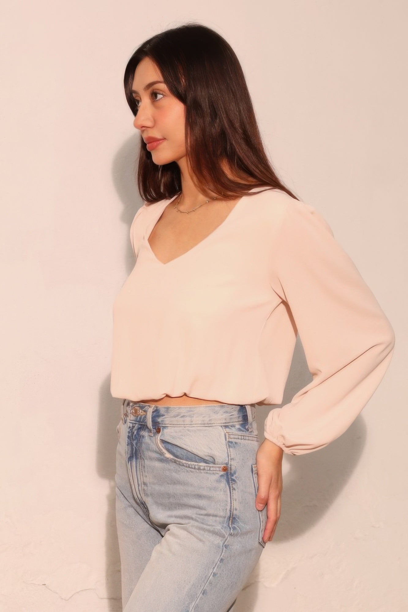 Textured Solid Long Sleeve Crop Top