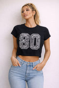 Snake Print "80" Varsity Crop Tee