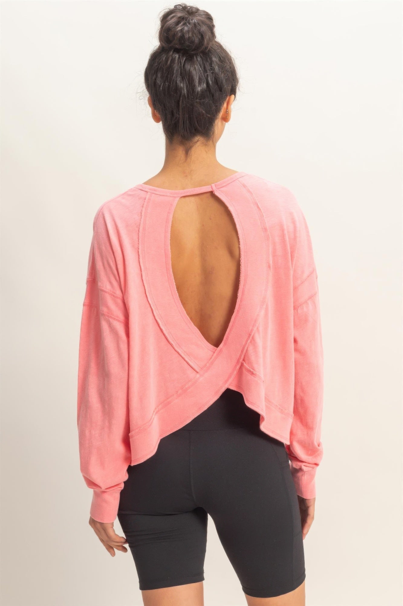 Cross Detail Open Back Long-sleeve Top