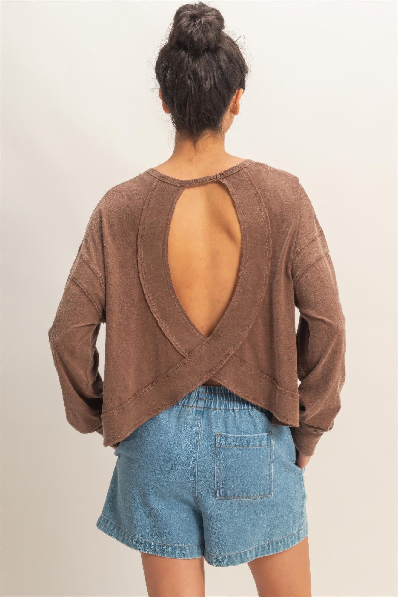 Cross Detail Open Back Long-sleeve Top
