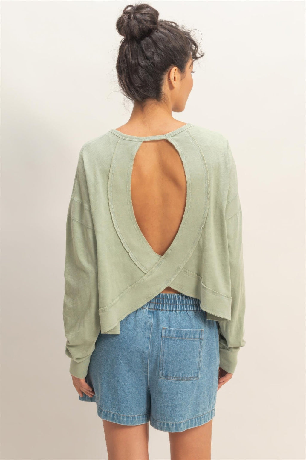 Cross Detail Open Back Long-sleeve Top